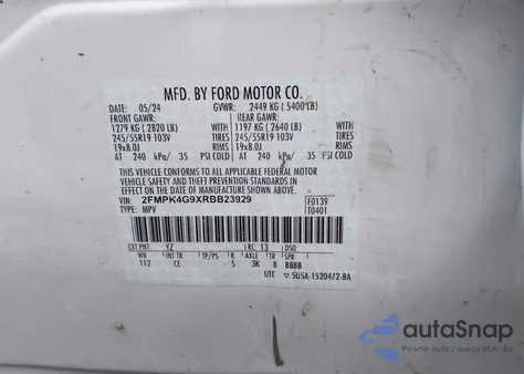 2024 Ford Edge Se z USA, uszkodzony, nr VIN 2FMPK4G9XRBB23929